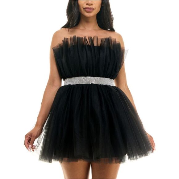 B. DARLIN Dresses & Skirts - B. DARLIN Womens Juniors Embellished-Waist Tulle Strapless Mini Dress, NWT